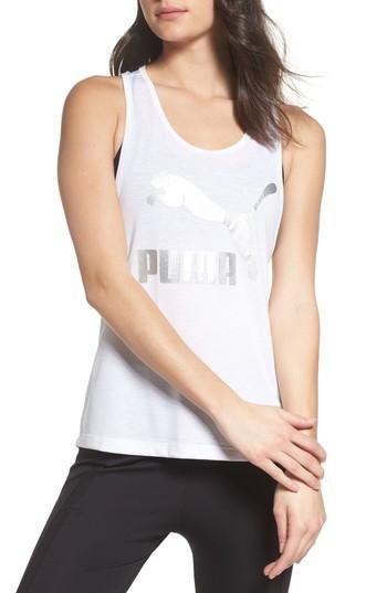 Women's Puma Classics Logo Tank, Size - White