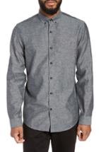 Men's Calibrate Chambray Linen & Cotton Sport Shirt, Size - Grey