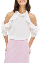 Women's Topshop Ruffle Cold Shoulder Top Us (fits Like 2-4) - Ivory