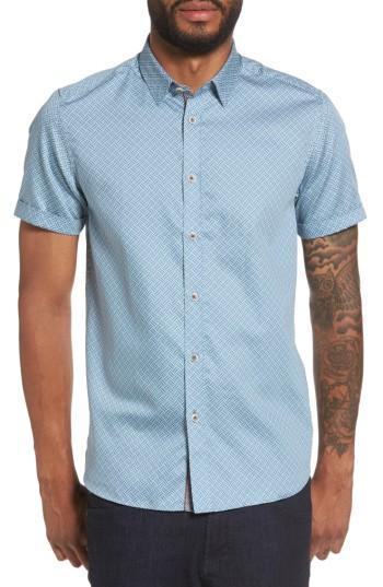 Men's Ted Baker London Lashore Basketweave Print Woven Shirt (m) - Blue
