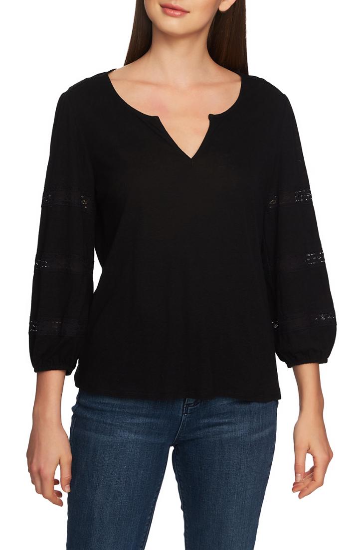 Women's 1.state Lace Detail Split Neck Top - Black
