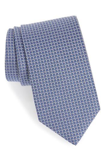 Men's Eton Geometric Grid Silk Tie, Size - Blue