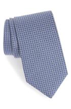 Men's Eton Geometric Grid Silk Tie, Size - Blue