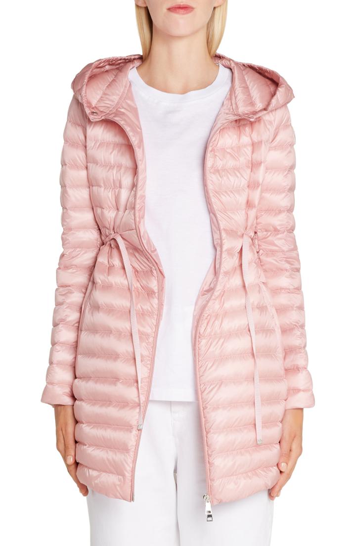 Women's Moncler Barbel Tie Waist Hooded Down Coat - Pink