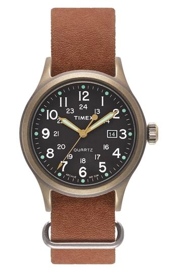 Men's Timex Archive Allied Leather Nato Strap Watch, 38mm