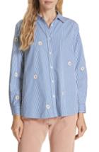 Women's The Great. Embroidered Swing Oxford Shirt - Blue