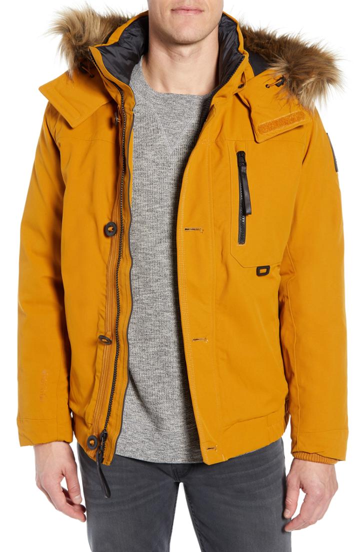Men's Helly Hansen Bardu Waterproof Bomber Jacket With Detachable Hood And Faux Fur Trim - Yellow