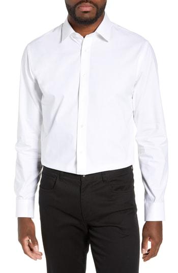 Men's Nordstrom Men's Shop Tech-smart Trim Fit Stretch Pinpoint Dress Shirt .5 - 32/33 - White