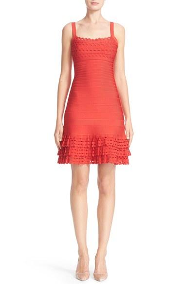 Women's Herve Leger Laser Cut Ruffle Hem Bandage Dress