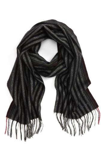 Men's Paul Smith Stripe Wool & Cashmere Scarf, Size - Black