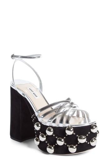 Women's Miu Miu Studded Platform Sandal Us / 37eu - Metallic