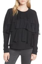 Women's Chelsea28 Mesh Ruffle Sweatshirt, Size - Black