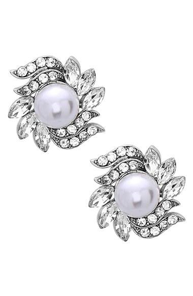 Women's Nina Crystal & Faux Pearl Floral Stud Earrings
