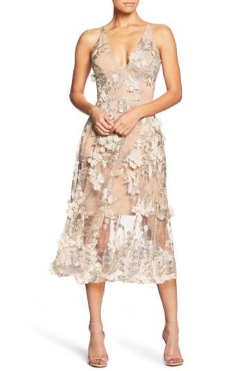 Women's Dress The Population Audrey Embroidered Fit & Flare Dress - Beige
