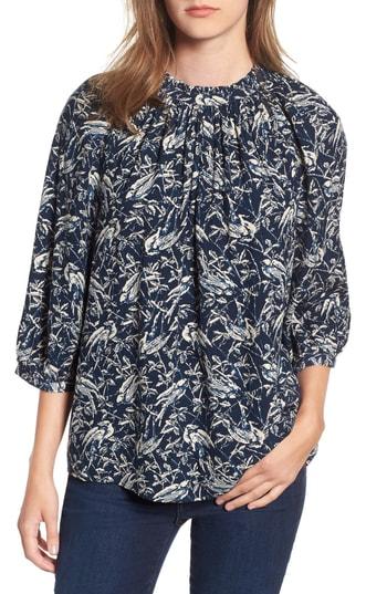 Women's Hinge Print Volume Blouse, Size - Blue