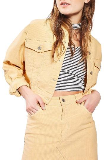 Women's Topshop Moto Crop Corduroy Jacket Us (fits Like 0) - Yellow