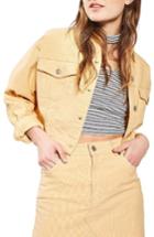 Women's Topshop Moto Crop Corduroy Jacket Us (fits Like 0) - Yellow
