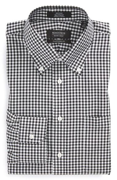 Men's Nordstrom Men's Shop Traditional Fit Non-iron Gingham Dress Shirt .5 32 - Black