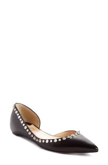 Women's Christian Louboutin Irishell Studded Half D'orsay Flat .5us / 35.5eu - Black