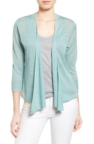 Petite Women's Nic+zoe '4-way' Convertible Three Quarter Sleeve Cardigan, Size P - Blue