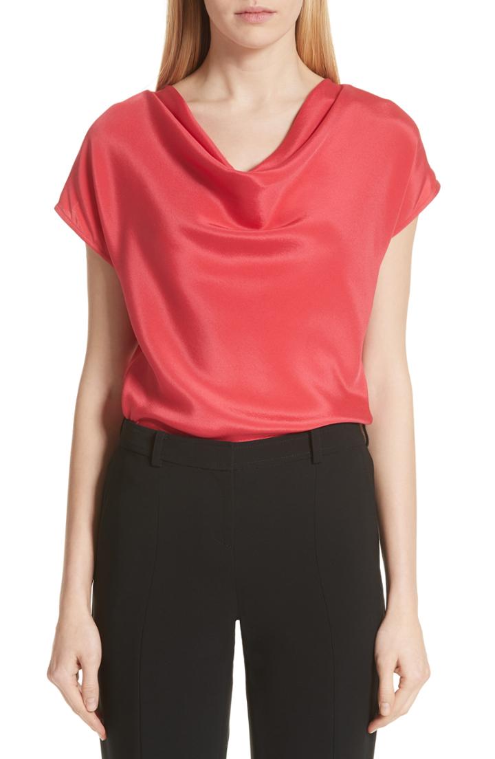 Women's St. John Collection Drape Neck Silk Stretch Crepe De Chine Blouse - Pink