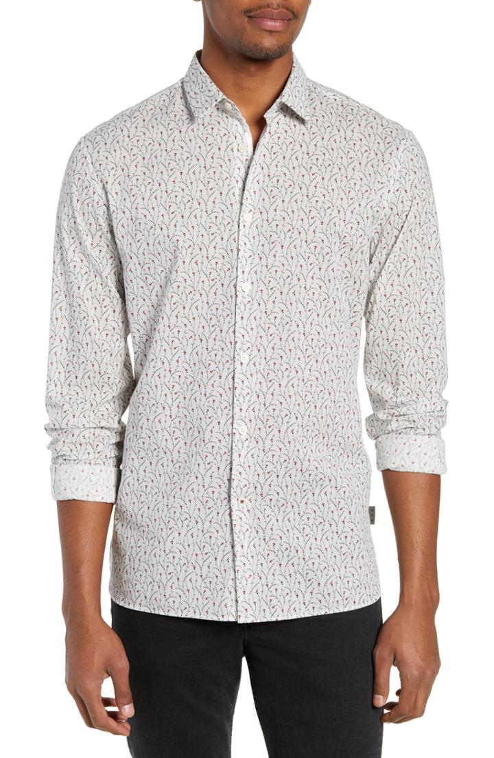 Men's John Varvatos Star Usa Floral Print Sport Shirt - White