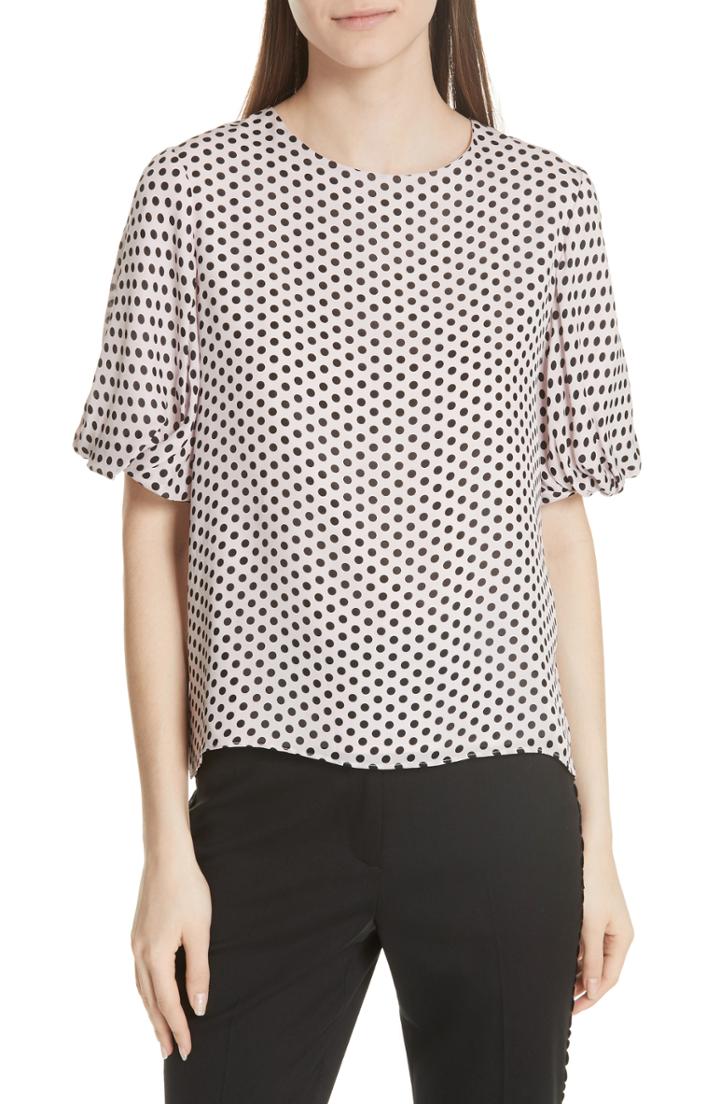 Women's Milly Melinda Dot Puff Sleeve Silk Blouse