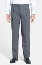 Men's Berle Self Sizer Waist Pleated Wool Gabardine Trousers X 32 - Grey