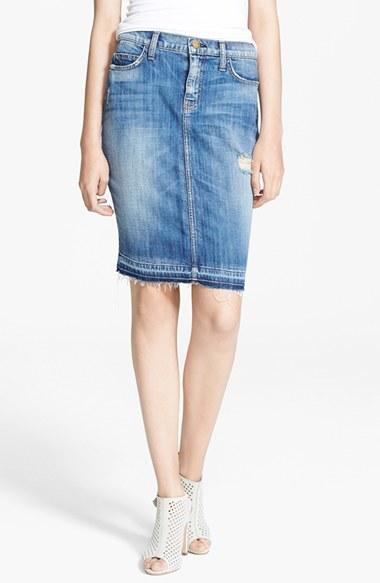 Current/elliott 'the Stiletto' Denim Pencil Skirt Womens Jodie Destroy W/ Released Hem