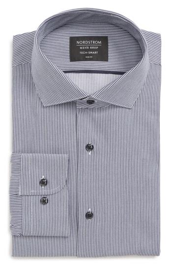 Men's Nordstrom Men's Shop Tech-smart Trim Fit Stretch Stripe Dress Shirt - 32/33 - Blue
