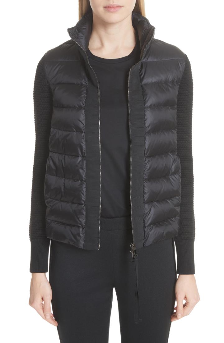 Women's Moncler Quilted Down & Knit Cardigan - Black