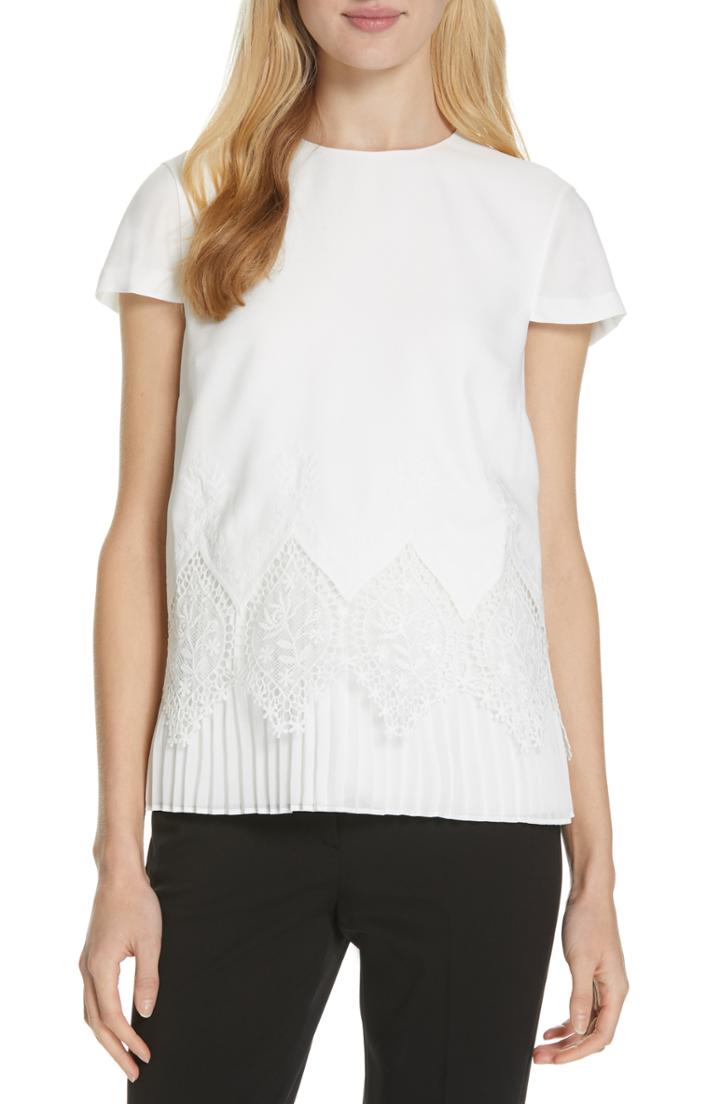 Women's Ted Baker London Nardiya Lace & Pleat Hem Top - White