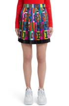 Women's Versace First Line Alphabet Print Pleated Silk Skirt Us / 44 It - Blue