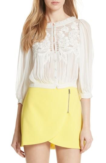 Women's Alice + Olivia Lavone Embroidered Blouson Top - White