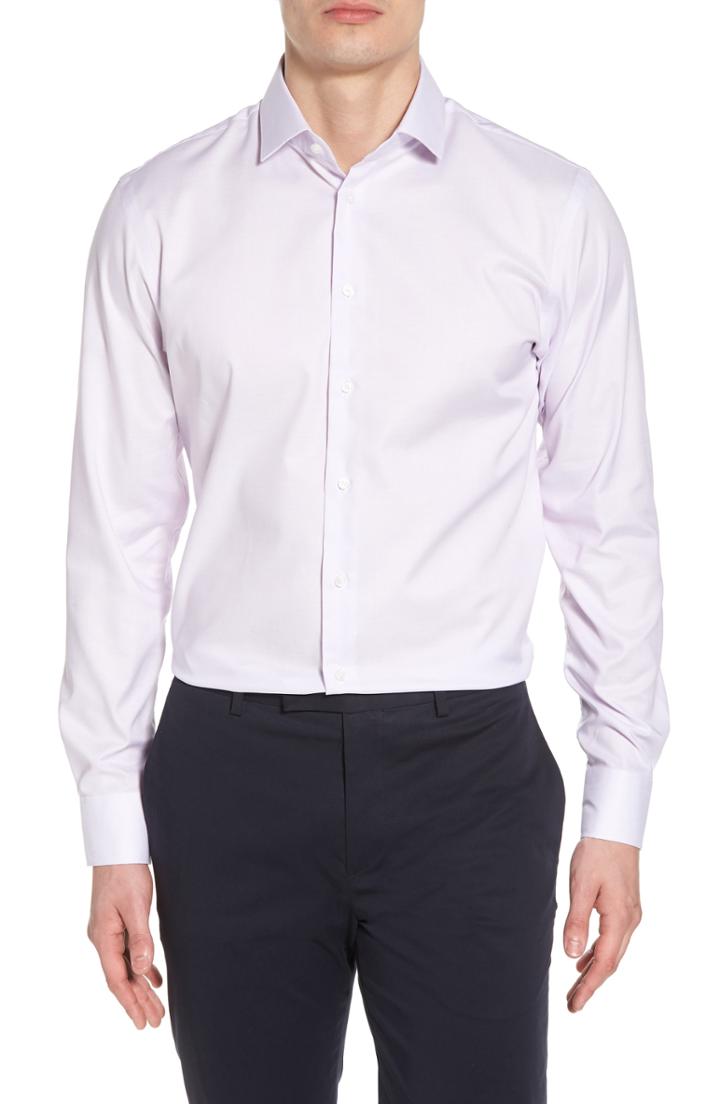 Men's Calibrate Trim Fit Non-iron Stretch Solid Dress Shirt 34/35 - Purple