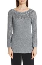 Women's St. John Collection Metallic Eyelet Chevron Knit Top, Size - Grey