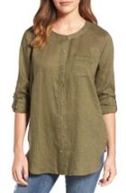 Women's Two By Vince Camuto Collarless Linen Shirt - Green