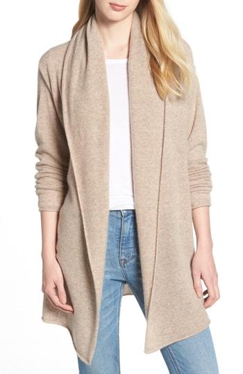 Women's Halogen Shawl Collar Cashmere Cardigan, Size - Beige