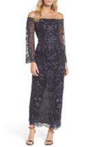Women's Pisarro Nights Embellished Off The Shoulder Column Gown - Grey