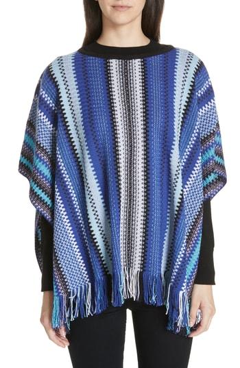 Women's Missoni Zigzag Fringe Poncho, Size - Blue