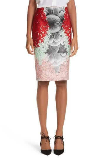Women's Yigal Azrouel Coral Print Scuba Pencil Skirt