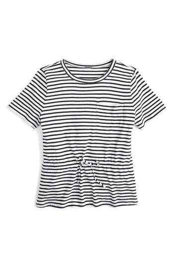 Women's J.crew Stripe Tie Waist Pocket Tee - Blue