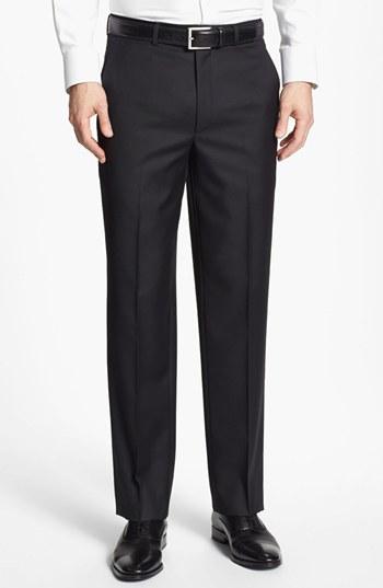 Men's Santorelli Flat Front Wool Trousers - Black