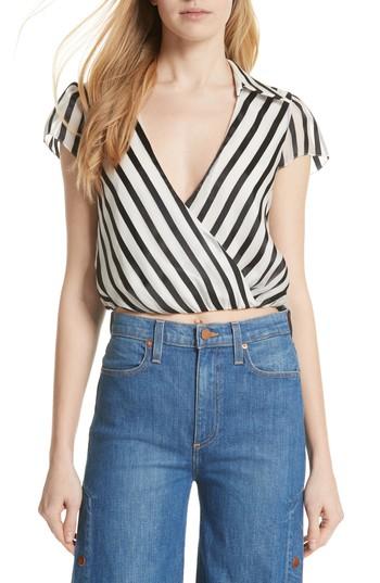 Women's Alice + Olivia Dayer Drape Mock Wrap Silk Blend Blouse - White