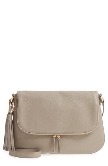 Nordstrom Kara Leather Expandable Crossbody Bag - Grey