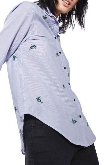 Women's Topshop Embroidered Stripe Shirt