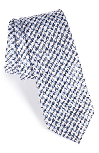 Men's Nordstrom Men's Shop Check Silk Skinny Tie, Size - Blue