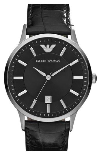 Men's Emporio Armani Slim Leather Strap Watch, 43mm