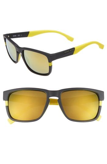 Men's Boss 57mm Polarized Sunglasses - Matte Black/ Amber