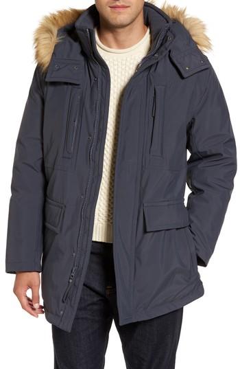 Men's Marc New York Down Jacket With Faux Fur Trim, Size - Grey